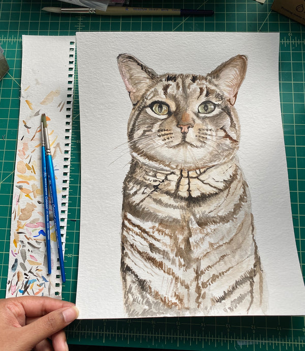 Custom watercolor pet portrait — Cat