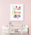 Olivia floral name print above a round crib against a pink wall