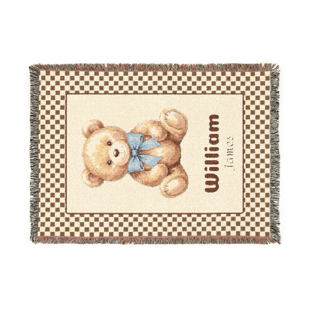 Custom Woven Teddy Bear Baby Blanket Personalized Bear Blanket Nursery Decor,  Newborn Gift, Toddler Birthday Gift, Custom Name Blanket