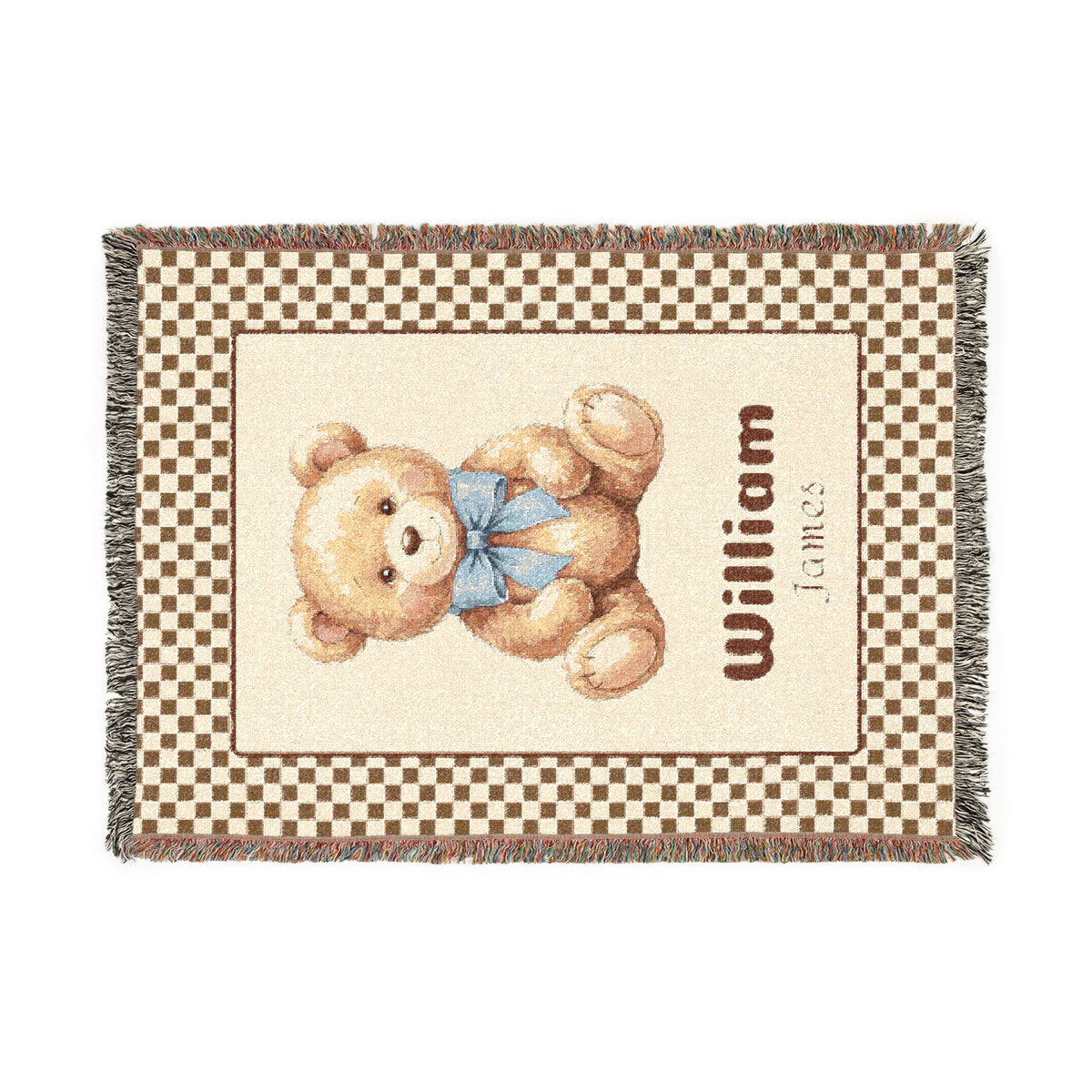 Custom Woven Teddy Bear Baby Blanket Personalized Bear Blanket Nursery Decor,  Newborn Gift, Toddler Birthday Gift, Custom Name Blanket