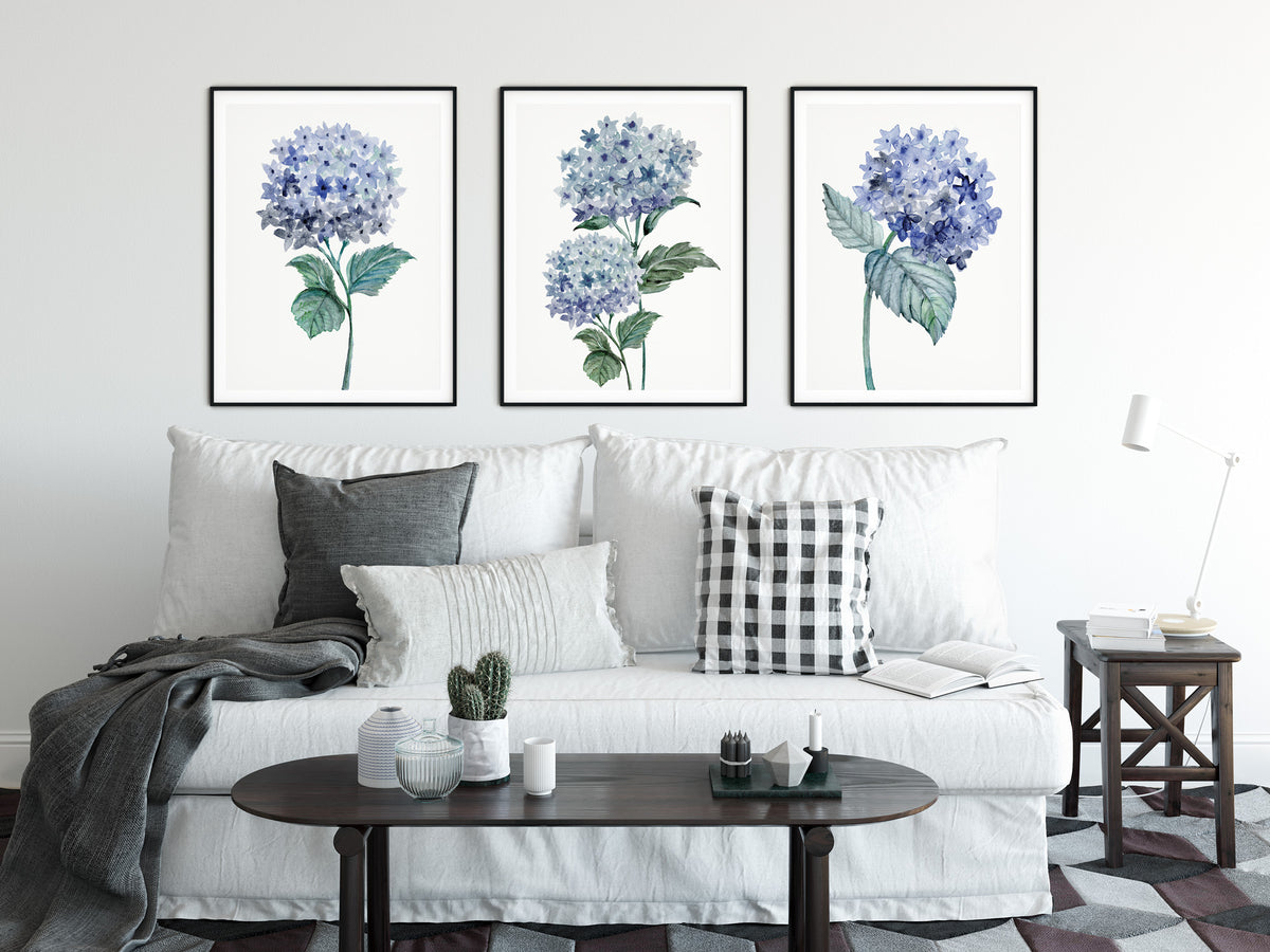 watercolour hydrangea blue wall art Main image