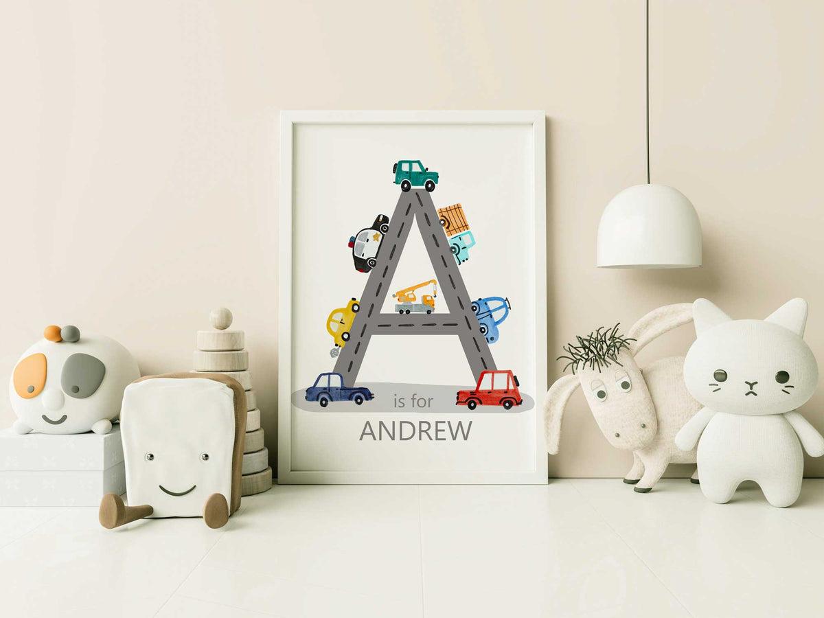 Construction Vehicle Nursery Prints, Car Nursery Wall Art, Personalized Vehicle Nursery Decor, Baby boy Nursery Print