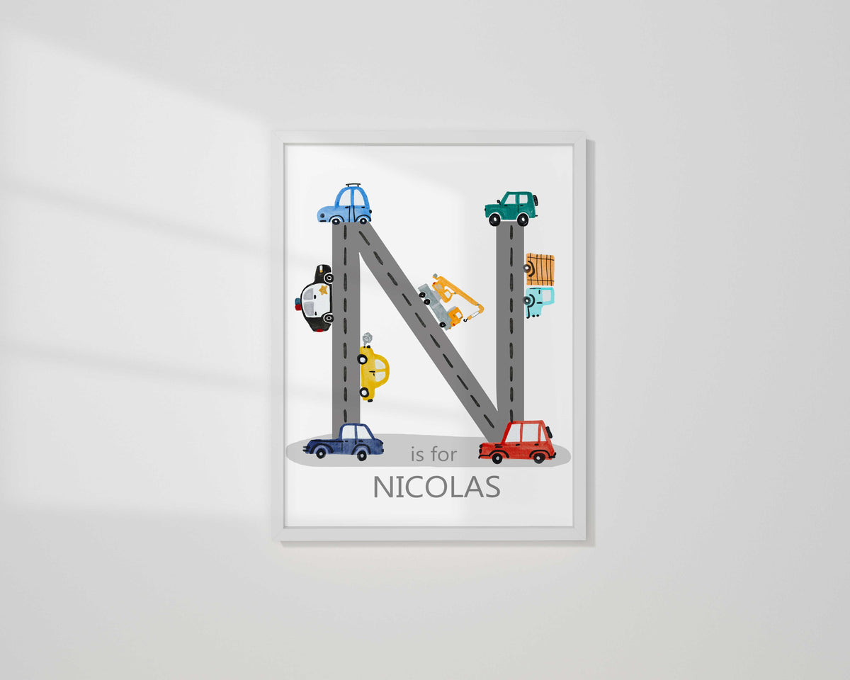 Construction Vehicle Nursery Prints, Car Nursery Wall Art, Personalized Vehicle Nursery Decor, Baby boy Nursery Print