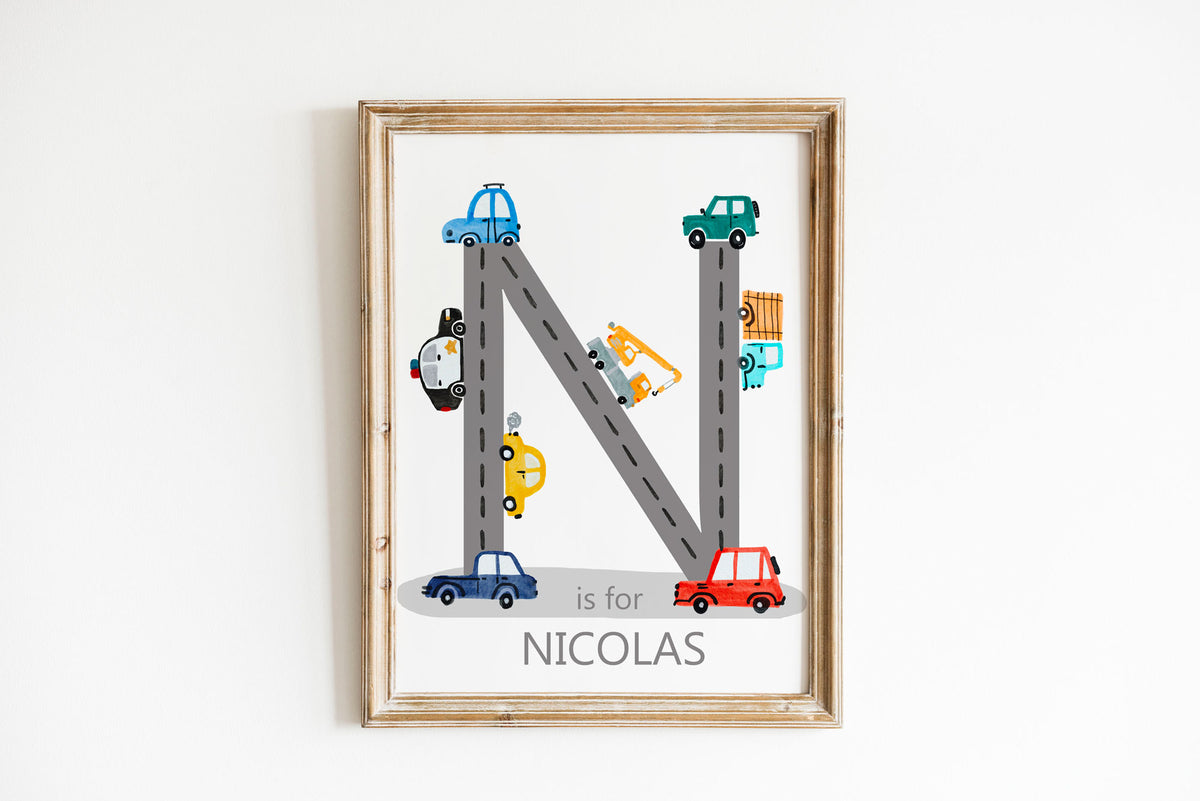 Construction Vehicle Nursery Prints, Car Nursery Wall Art, Personalized Vehicle Nursery Decor, Baby boy Nursery Print