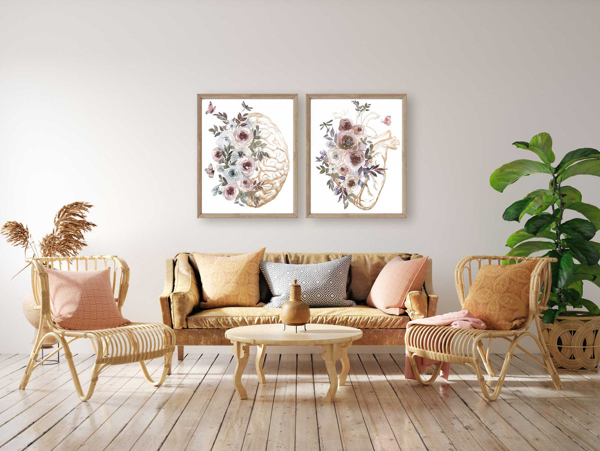 Gold Anatomy Wall Art Set of 3, Brain, Lungs, Heart Medical Art Print