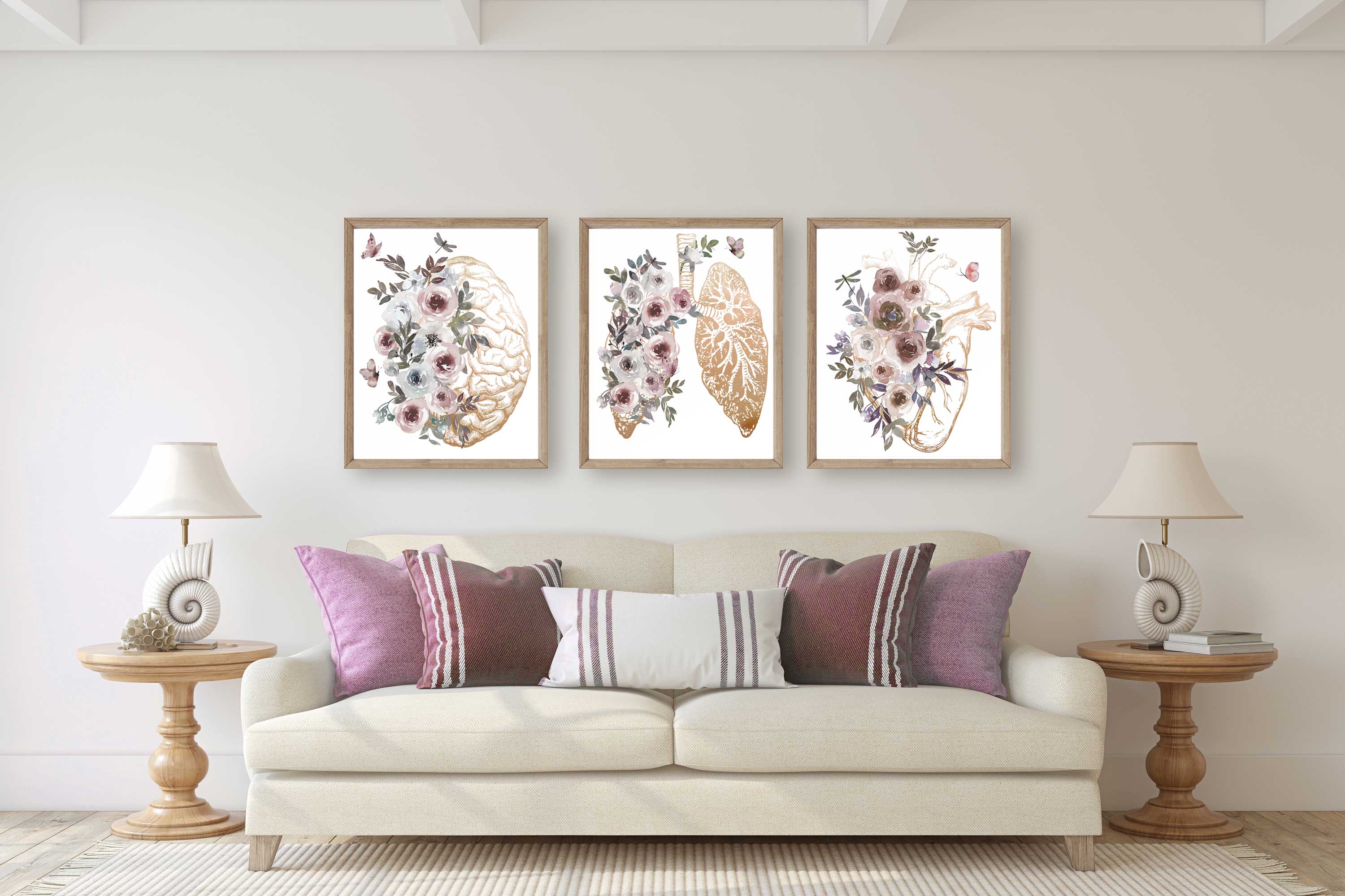 Set de 3 láminas de arte anatómico dorado, cerebro, pulmones, corazón, impresión de arte médico Imagen secundaria del producto
