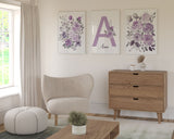Decoración floral morada para guardería, lámina con nombre de niña lila, arte de lavanda para guardería