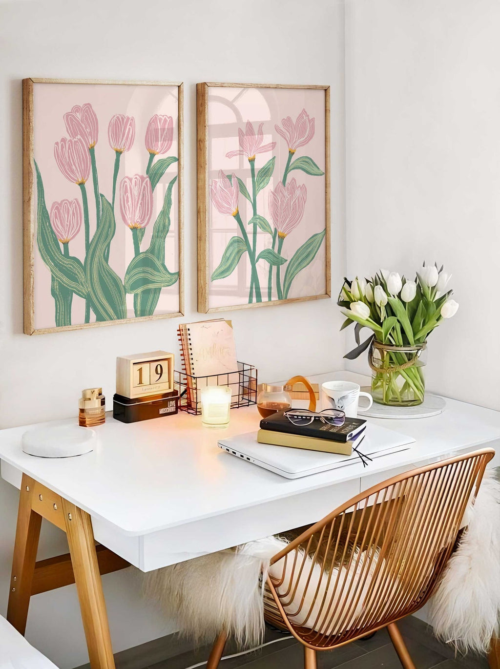 Boho Abstract Flowers, Print Set of 3, Floral Terracotta Prints, Boho Wall Art, Flower Market Poster, Pink and green wall art
