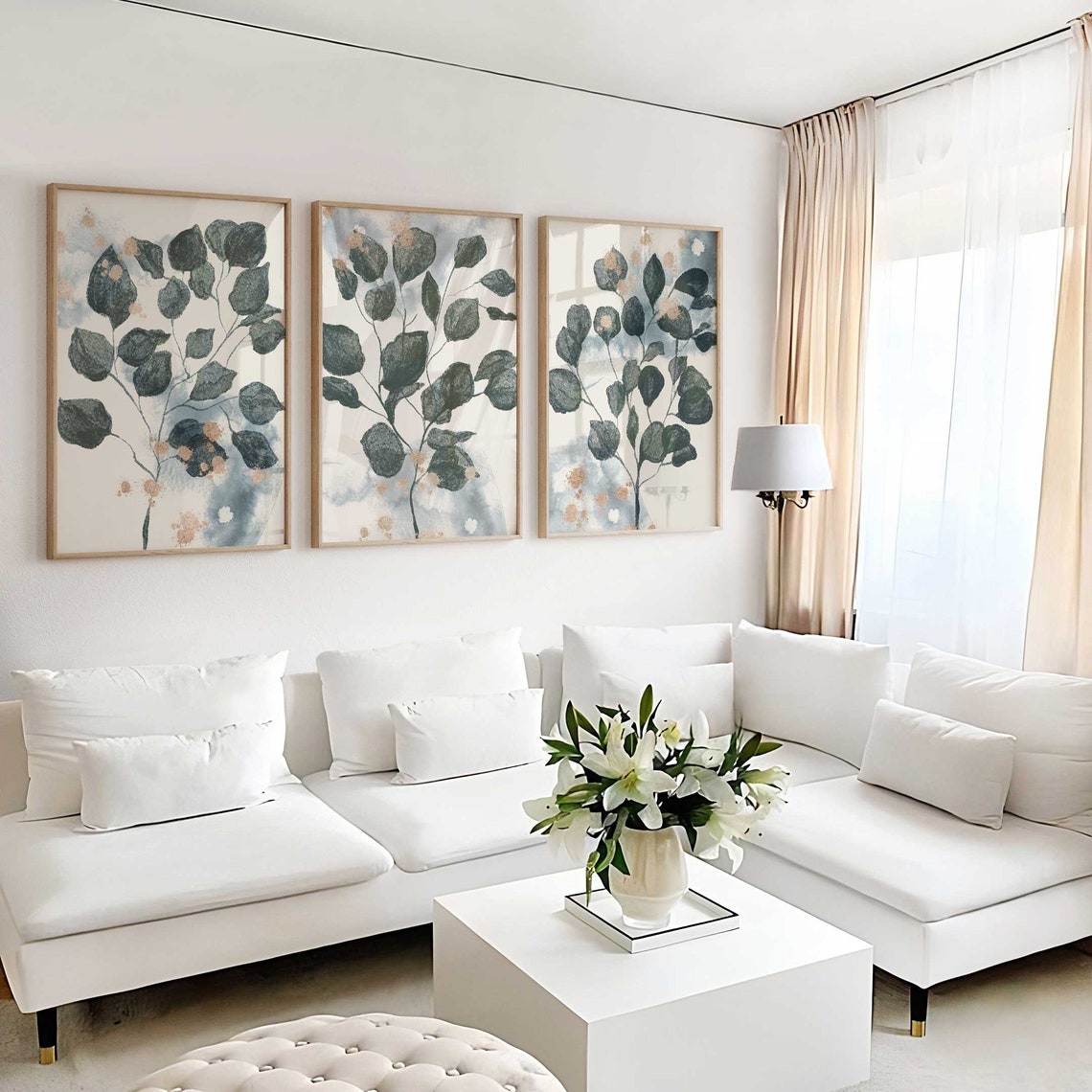 3 piece wall art, Eucalyptus print, Botanical print set of 3, Green Wall Art, Bathroom Prints, Greenery Living Room Décor Main image