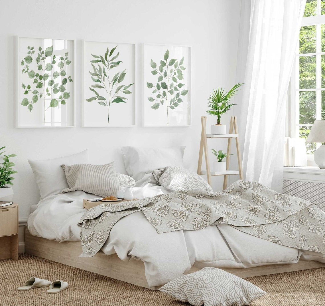 Sage Green Wall Art, Bedroom Wall, Olive Branch Print, Eucalyptus Prints, Relaxing Minimalist Wall Decor, Watercolor Leaves Poster Main image