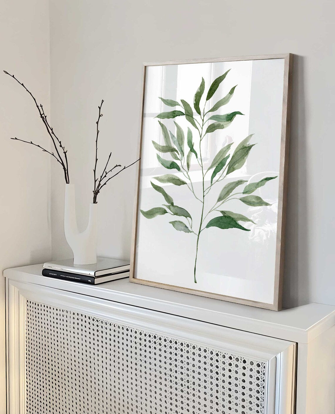 Eucalyptus leaves wall art, greenery art prints, set of 2 leaves poster, living room minimalist, Watercolour leaf decor, bathroom prints