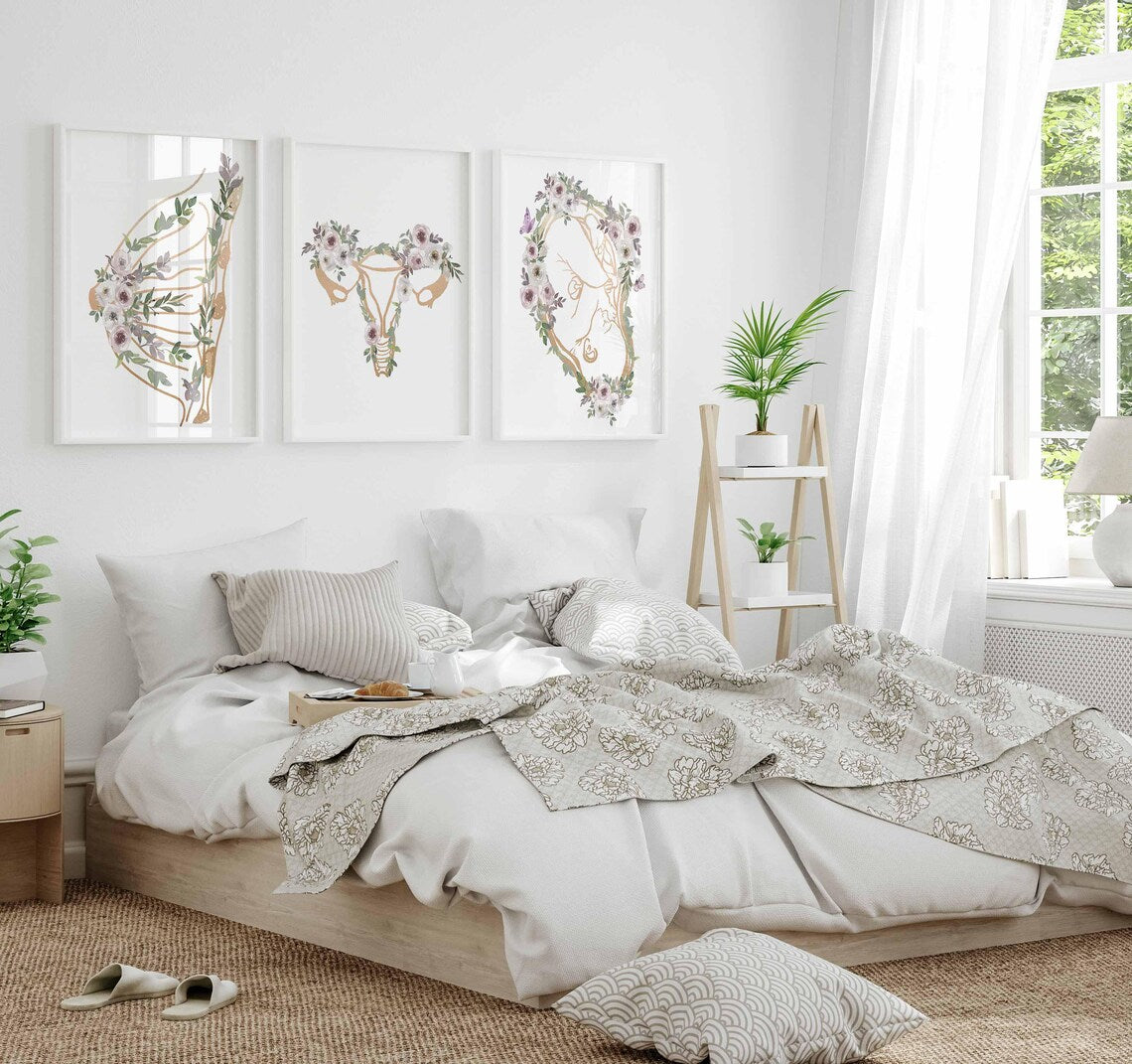 Arte de partera, arte de pared de Obgyn, arte de ginecólogo, regalo de doula con estampado dorado, anatomía del embarazo, decoración de pared de consultorio médico, agradecimiento a la partera Imagen secundaria del producto