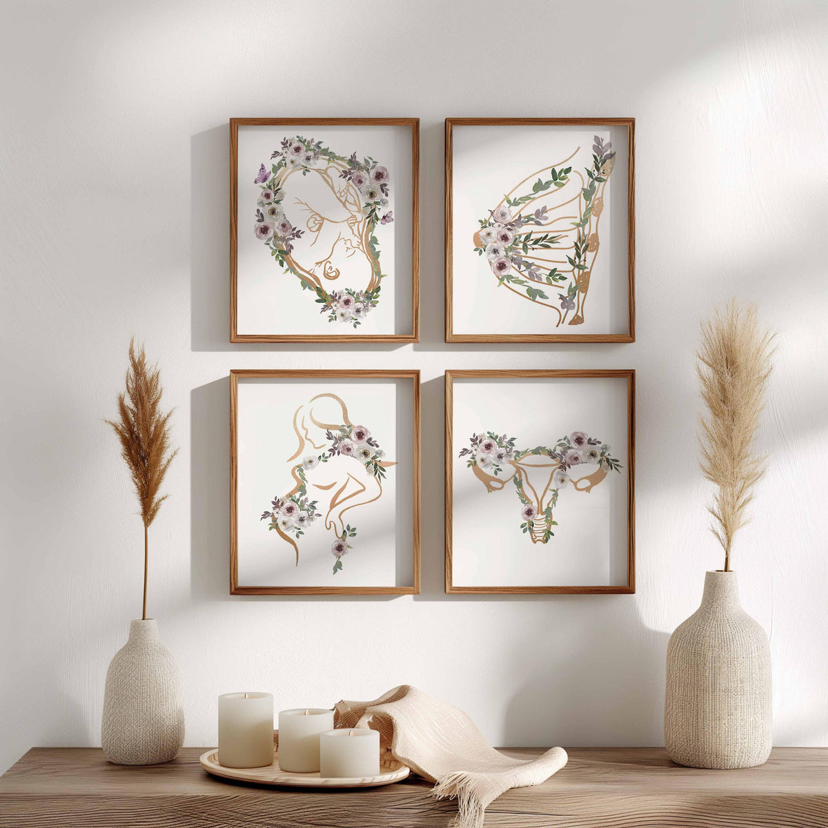 Obgyn wall art, Midwife artwork, Gynaecology Poster, Flower Gold Print, Doula Gift, Pregnancy Anatomy, Doctor Office wall Decor Main image