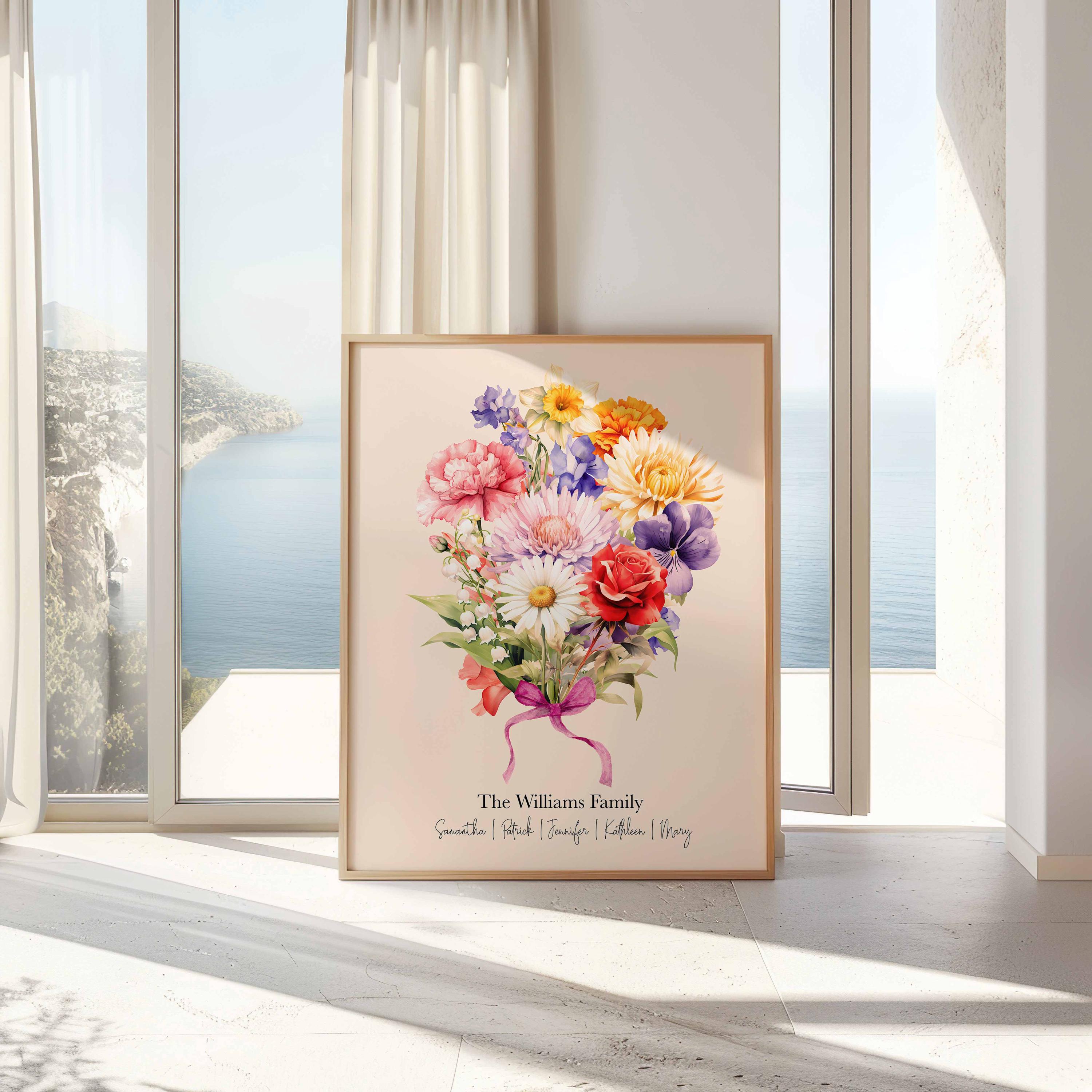 Affiche familiale personnalisée avec fleurs de naissance Image secondaire du produit