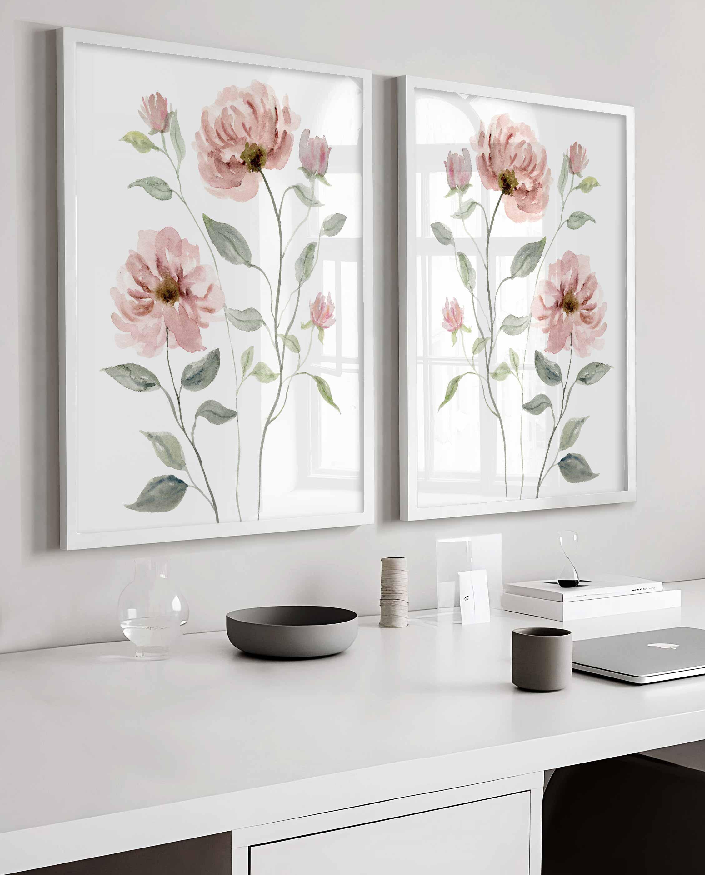 Décoration murale fleurs blush, Impressions florales aquarelle douce, Lot de 2 pivoines, Fleurs pour salon, Décoration murale chambre, Chambre de bébé fille beige Image secondaire du produit