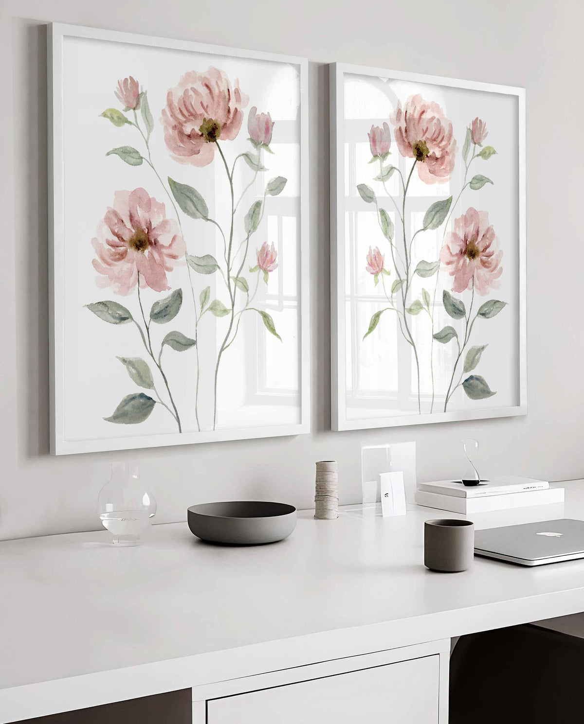 Blush Flower wall art, Soft Watercolour Floral Prints, Set of 2 peonies, Living room flowers, Bedroom wall decor, Beige Girl Nursery