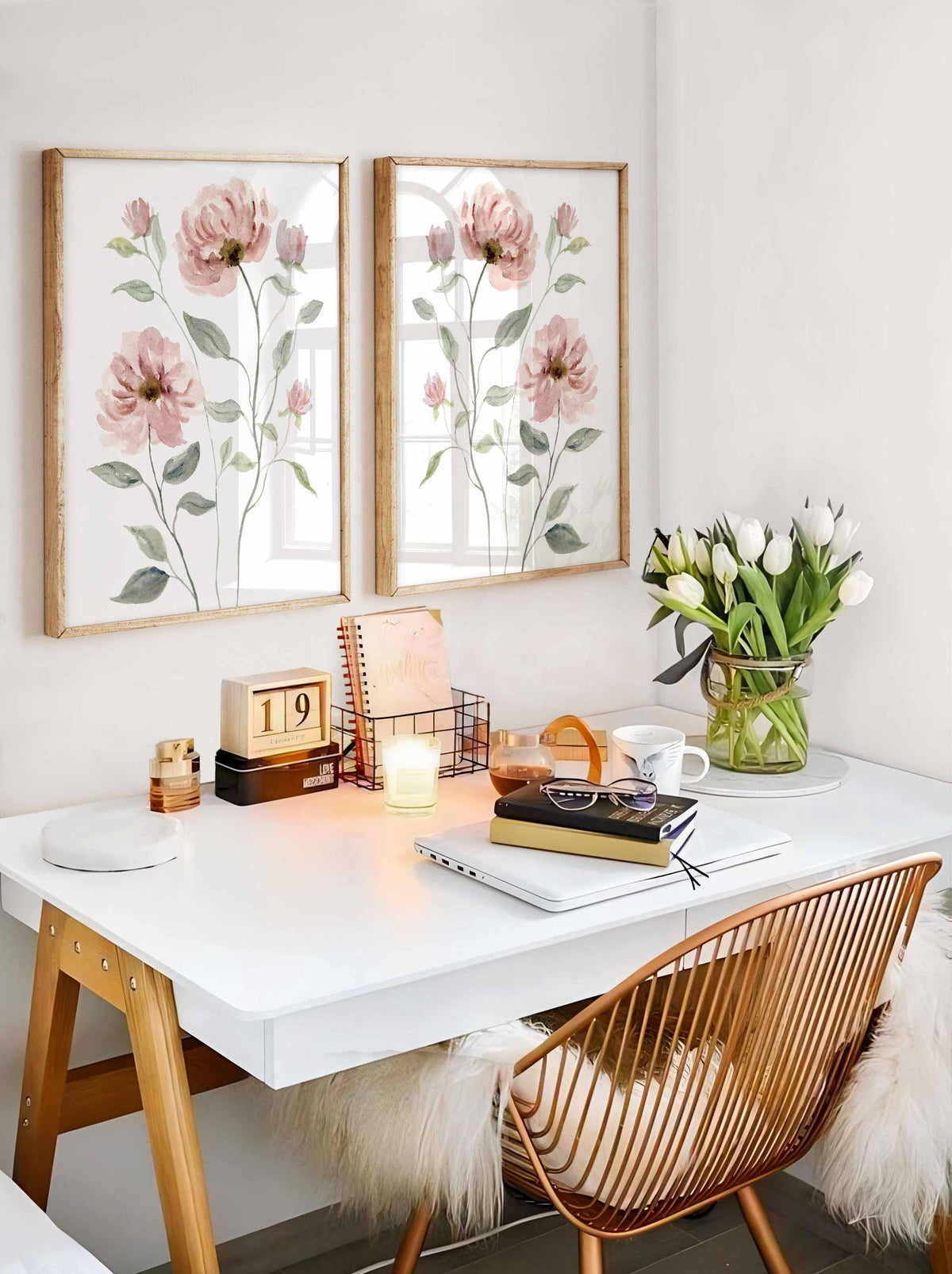 Blush Flower wall art, Soft Watercolour Floral Prints, Set of 2 peonies, Living room flowers, Bedroom wall decor, Beige Girl Nursery Main image