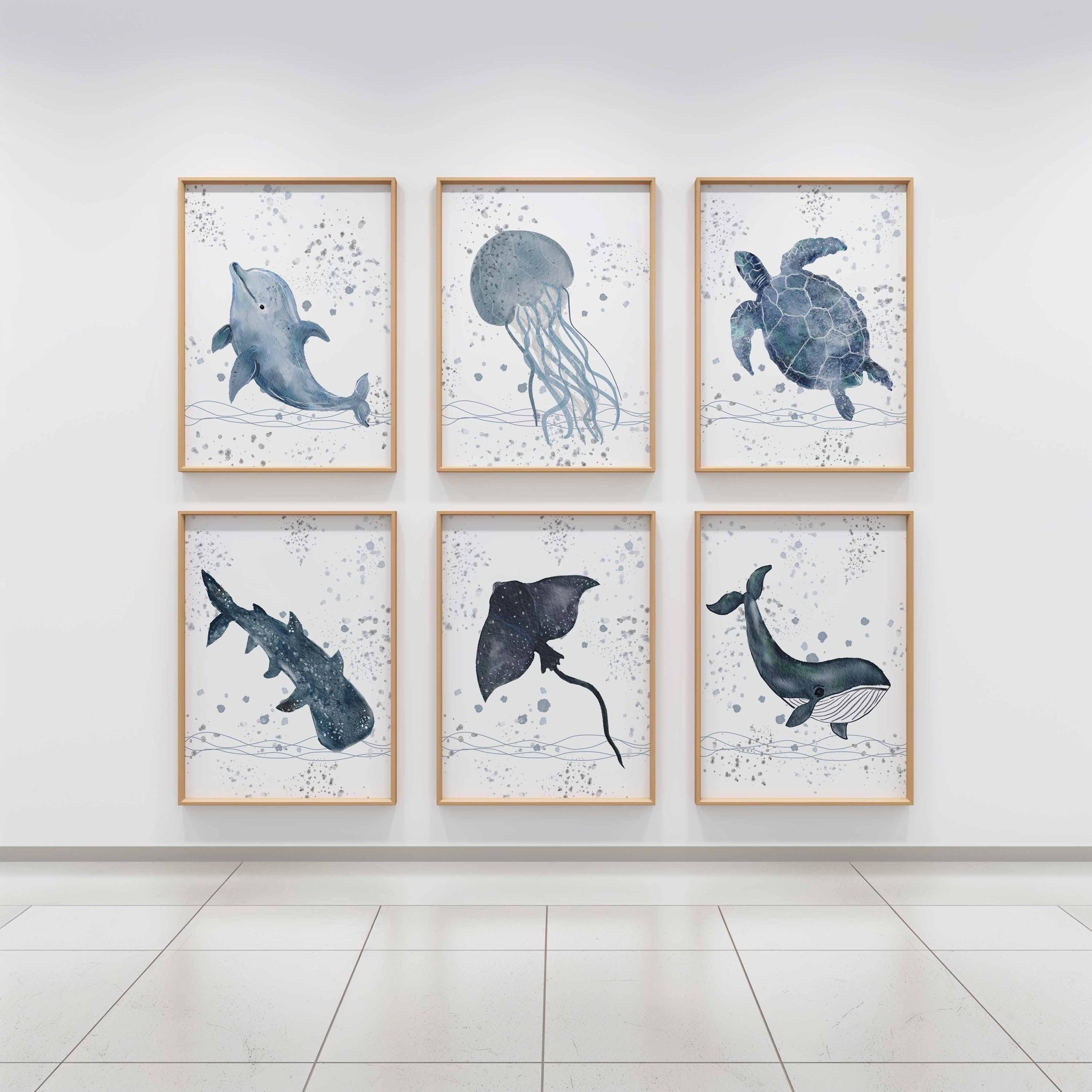 Affiches d'animaux marins à l'aquarelle pour chambre d'enfant, thème océan, lot de 6 Image secondaire du produit