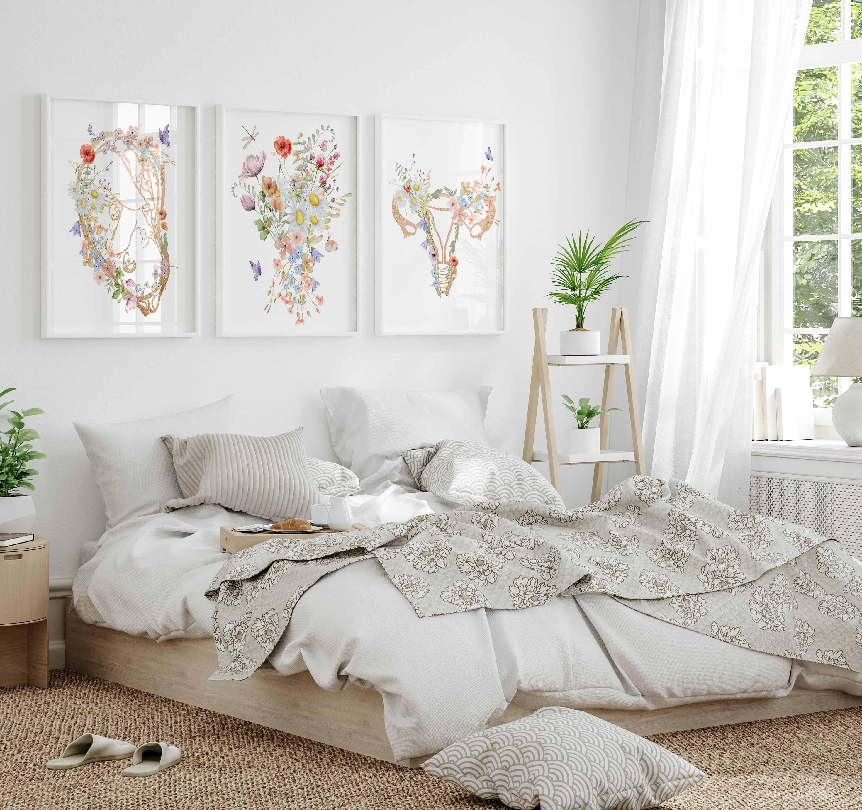 Anatomía floral del embarazo, arte para ginecólogo, lámina para obstetra y ginecólogo, regalo para doula, decoración para consultorio médico, regalo de agradecimiento para partera con flores doradas, obstetra Imagen secundaria del producto