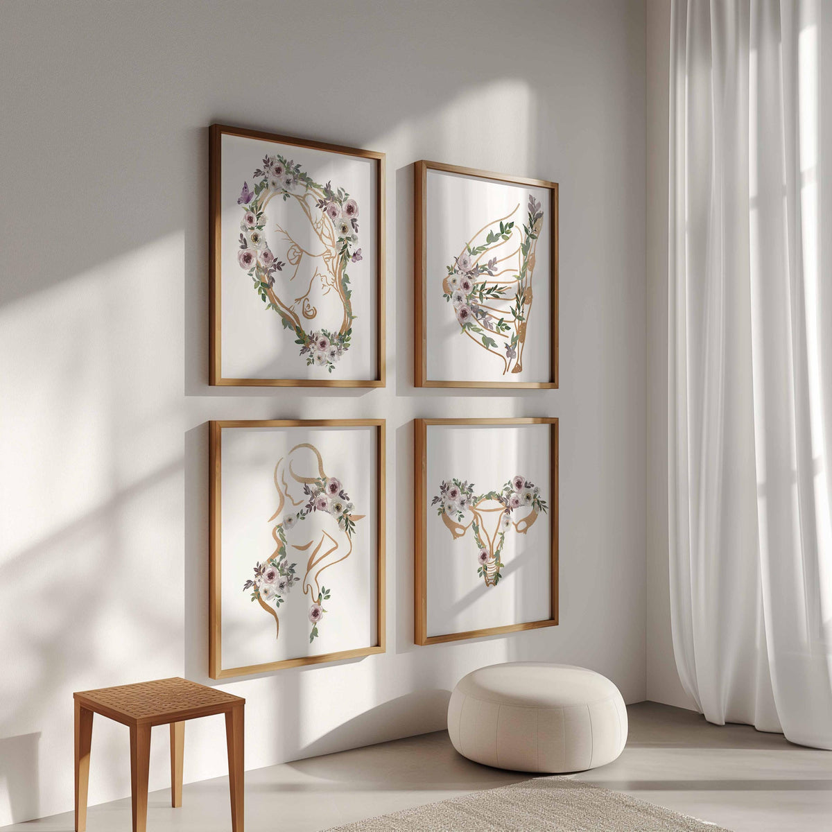 Obgyn wall art, Midwife artwork, Gynaecology Poster, Flower Gold Print, Doula Gift, Pregnancy Anatomy, Doctor Office wall Decor Main image