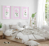 Pink Hydrangea Print, Set of 3 hydrangeas, Stripes Coastal Decor, Trendy Grandmillennial Wall Art, Watercolour Flowers, Living room artwork