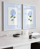 Hydrangea Watercolor, Art Print Set Of 2, Coastal decor, Grandmillennial Blue Floral poster, Bathroom prints