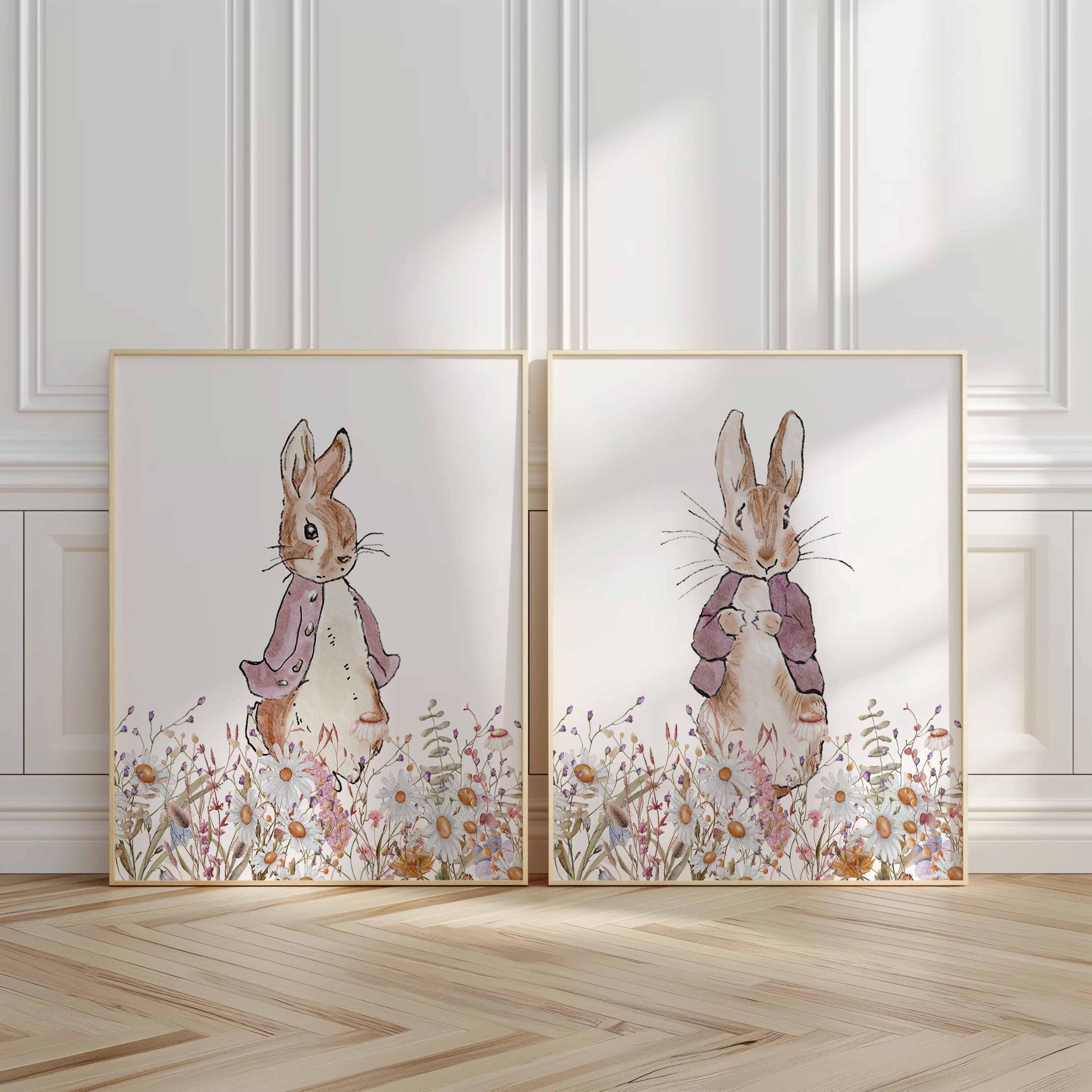 Décoration murale Pierre Lapin, Beatrix Potter, décoration de chambre d'enfant style ferme rose pour fille, affiche d'animaux de la ferme, lapin vintage style grand-millennial Image secondaire du produit