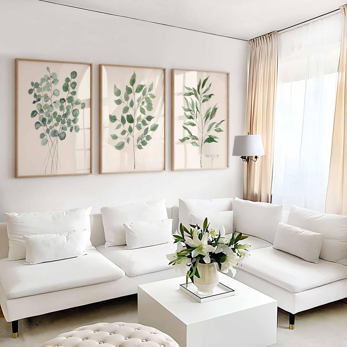 Sage Green Decor, Botanical Leaves Prints, Set of 3 Living room wall, Eucalyptus Art, Boho Decor, Minimalist Plant Print, Modern Farmhouse Main image