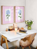 Pink Blue Hydrangea Wall Art, Set of 2 prints, Girl Nursery, Floral Decor, Living room, Bedroom wall art, Guest Farmhouse decoration