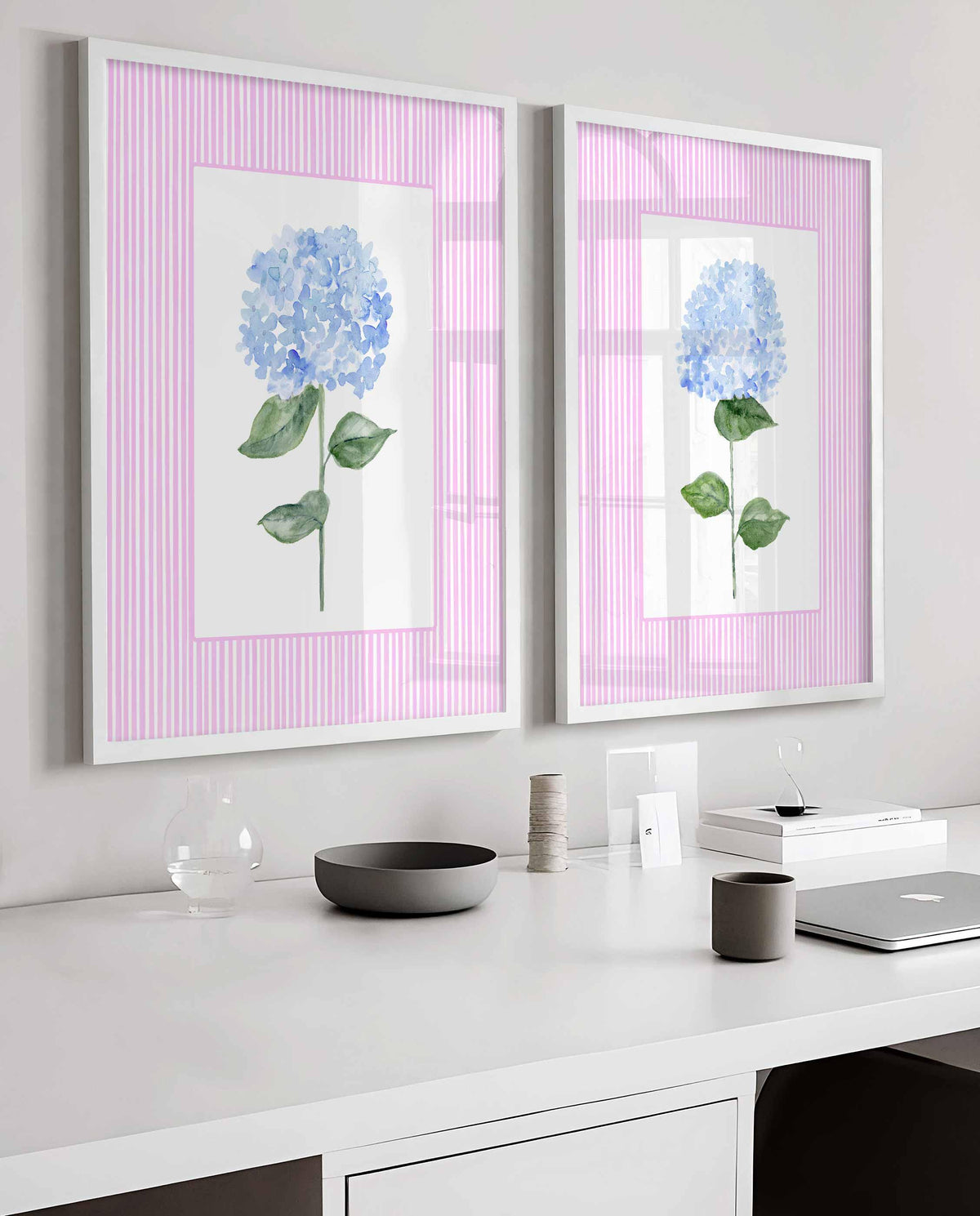 Pink Blue Hydrangea Wall Art, Set of 2 prints, Girl Nursery, Floral Decor, Living room, Bedroom wall art, Guest Farmhouse decoration Main image