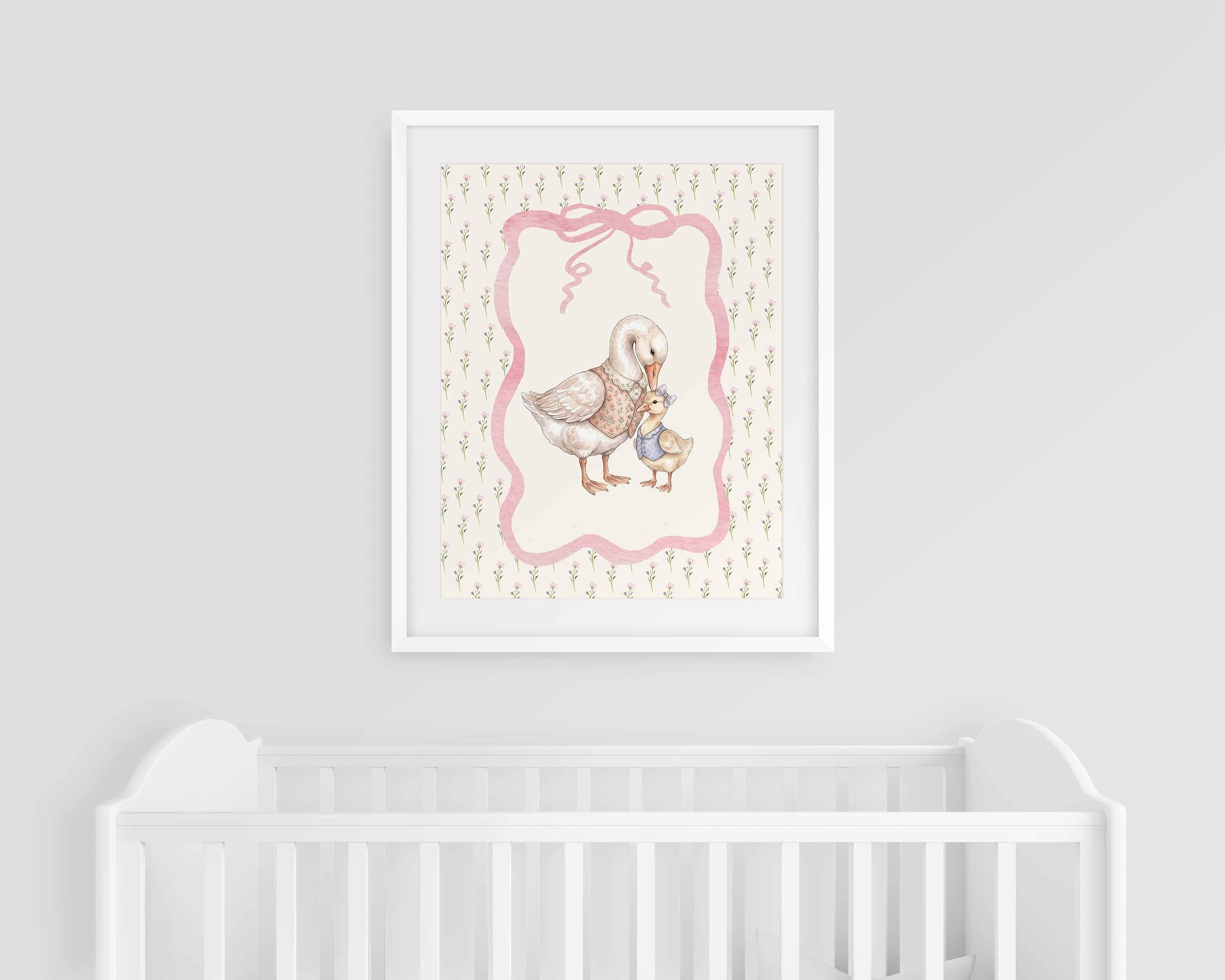 Lámina de mamá pato, arte imprimible de ganso vintage para guardería, obra de arte de ganso divertido, decoración de habitación de bebé estilo cottagecore, decoración de habitación de niña estilo cuento de hadas Imagen secundaria del producto