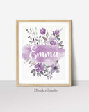 Décoration Chambre Bébé Fille Violette, Prénom Floral Imprimé pour Chambre Bébé Fille