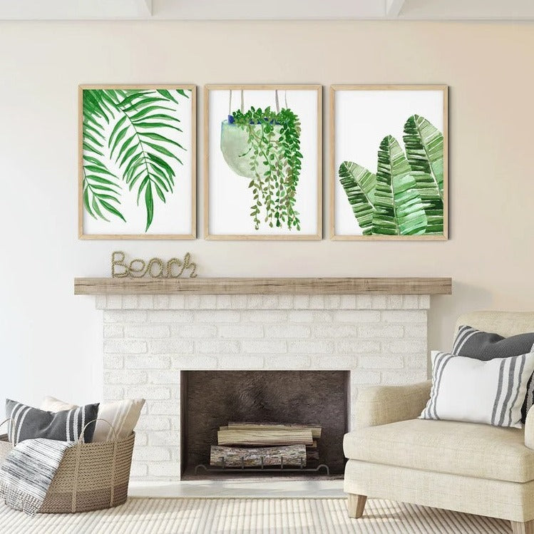 3 piece wall art, Botanical Prints Wall Art, Banana Leaf Print, Living Room Decor, Plant poster print, Bathroom wall decor, Office wall art Main image