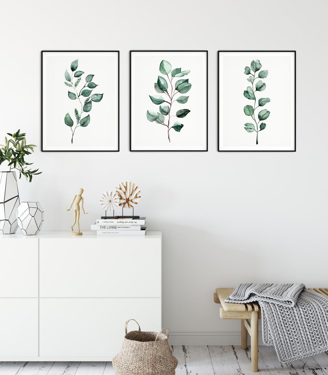 Juegos de impresiones de eucalipto verde para pared, arte de pared con impresiones botánicas, juego de 3 impresiones de arte de pared verdes Imagen secundaria del producto