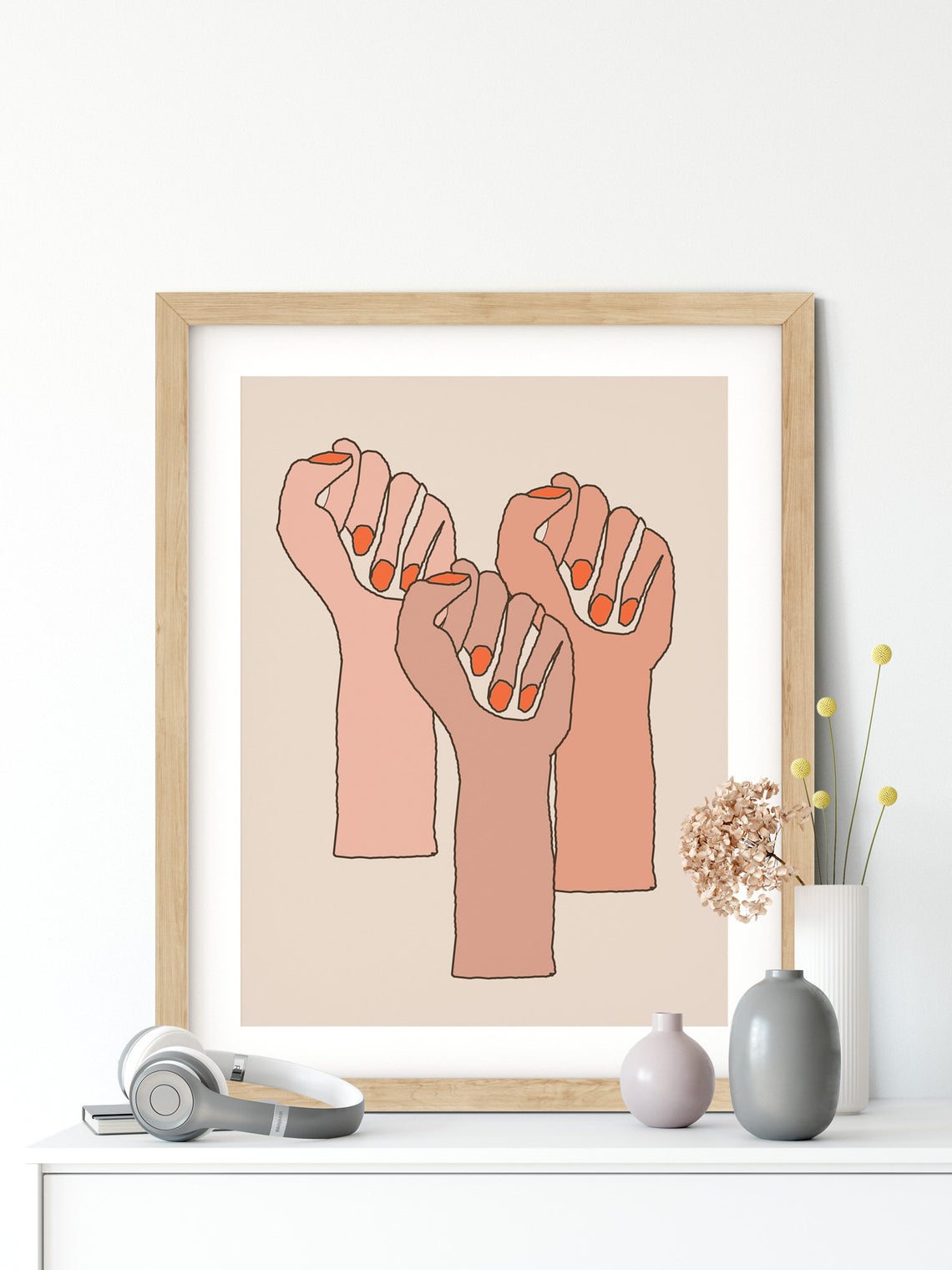Arte de pared feminista, atrevido estampado de poder femenino, estampado de manos Imagen secundaria del producto