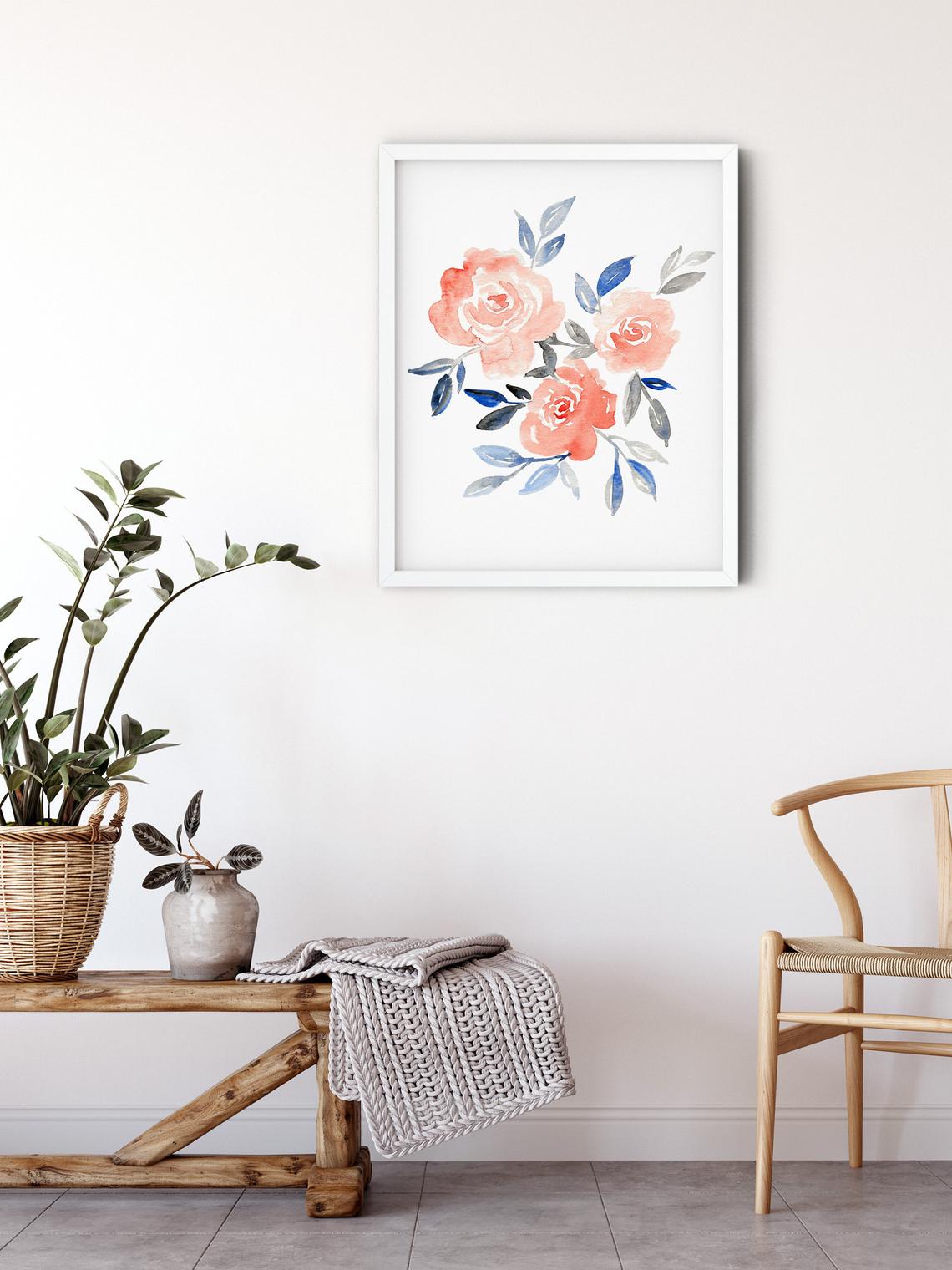 Arte de pared floral, arte de pared de acuarela floral, juego de 2 Imagen secundaria del producto