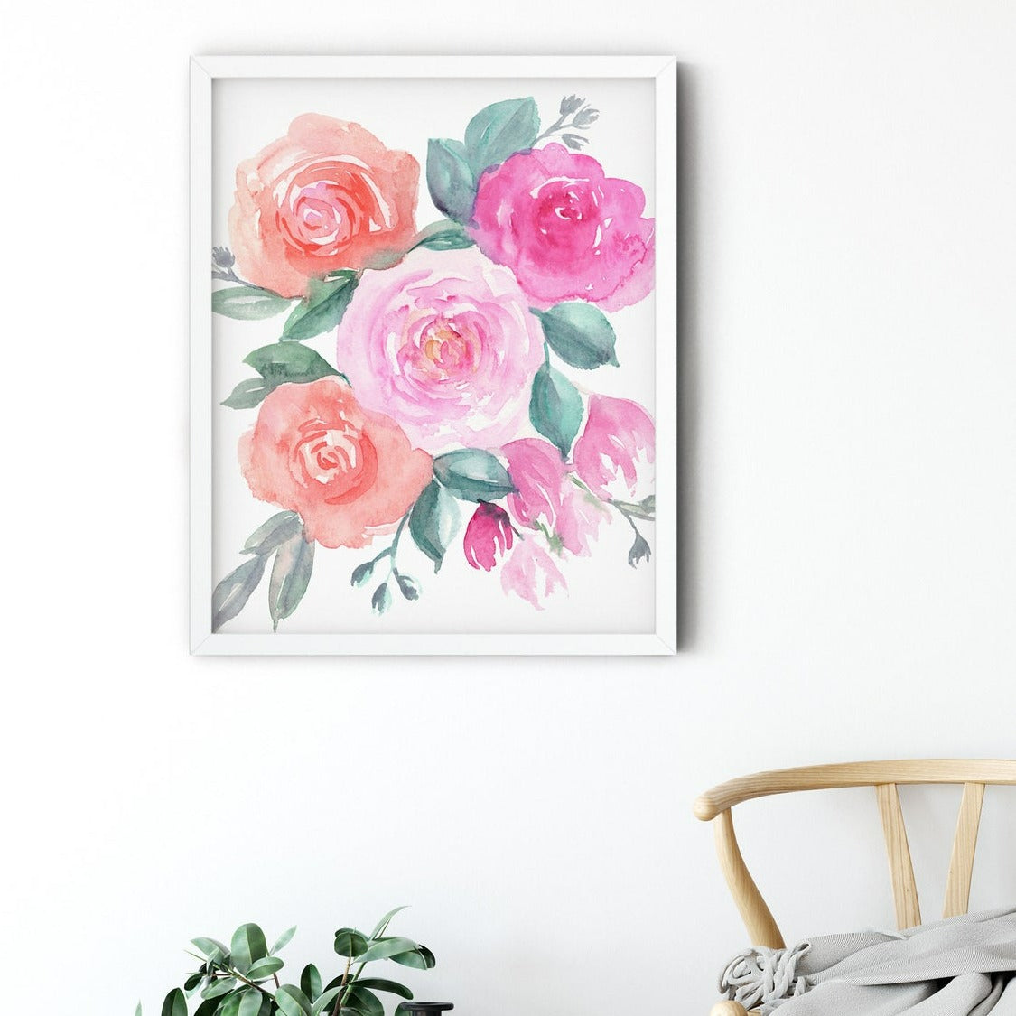 Floral Wall Art, Pink and Orange Roses Art Print Main image