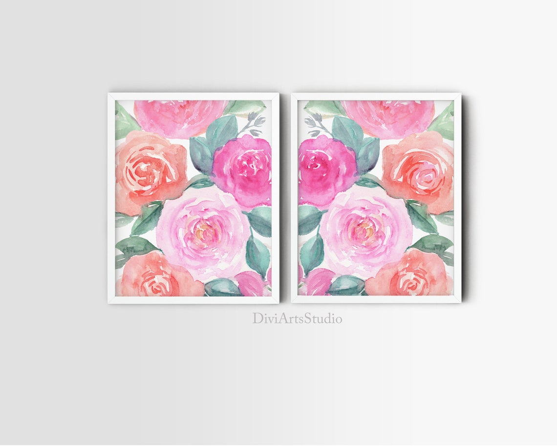 Cuadros Florales, Set de 2 Láminas de Rosas Rosas Imagen secundaria del producto