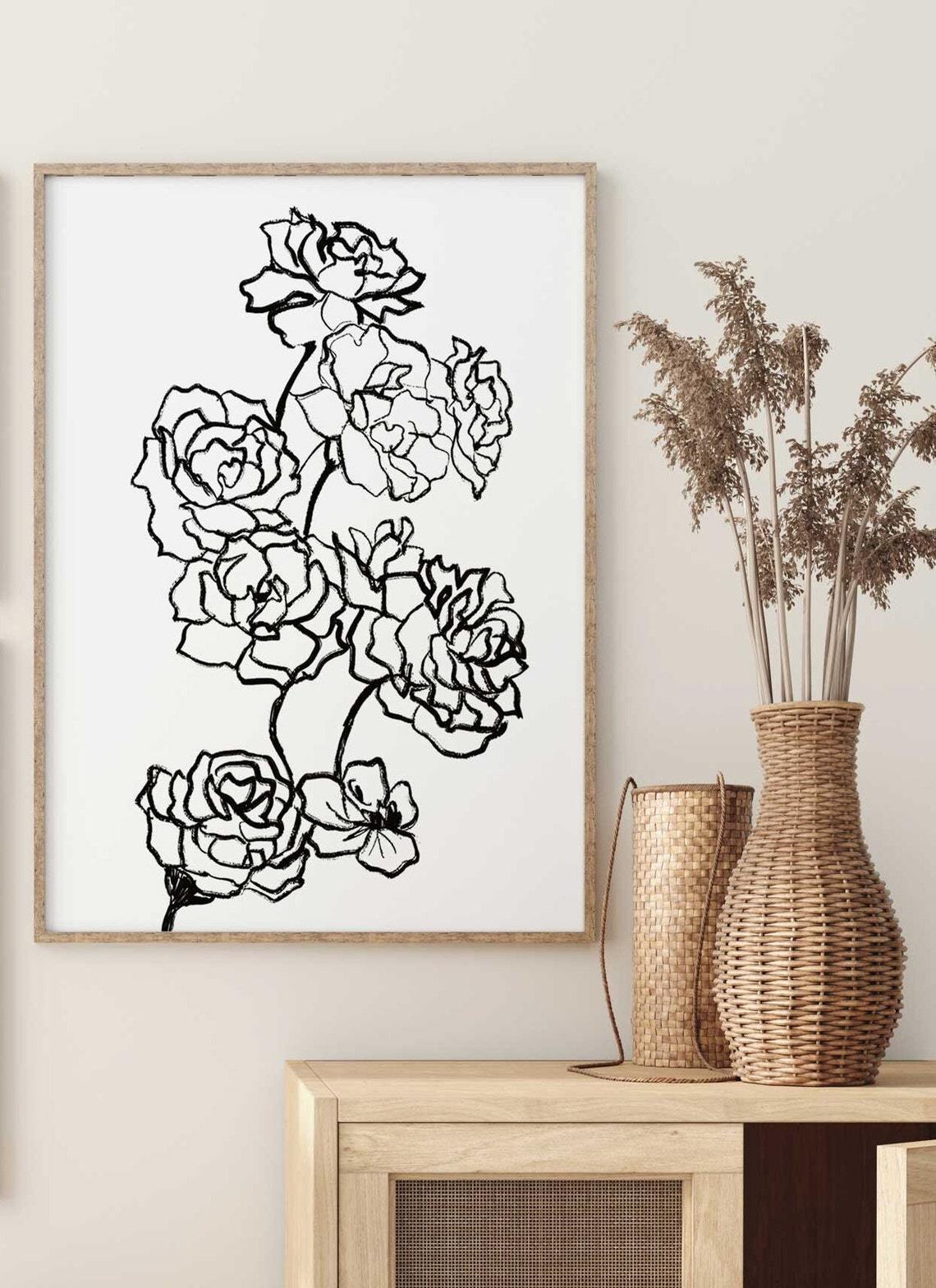 Art mural rose une ligne, impression d'art moderne noir et blanc Image secondaire du produit