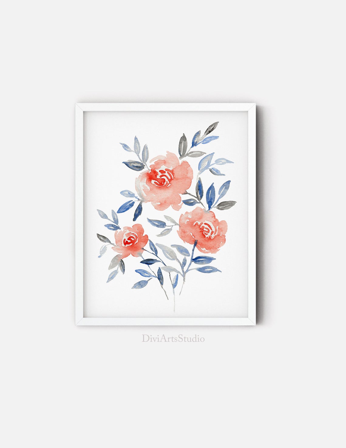 Decoración de pared de durazno floral, Arte de pared con estampado de flores de acuarela Imagen secundaria del producto