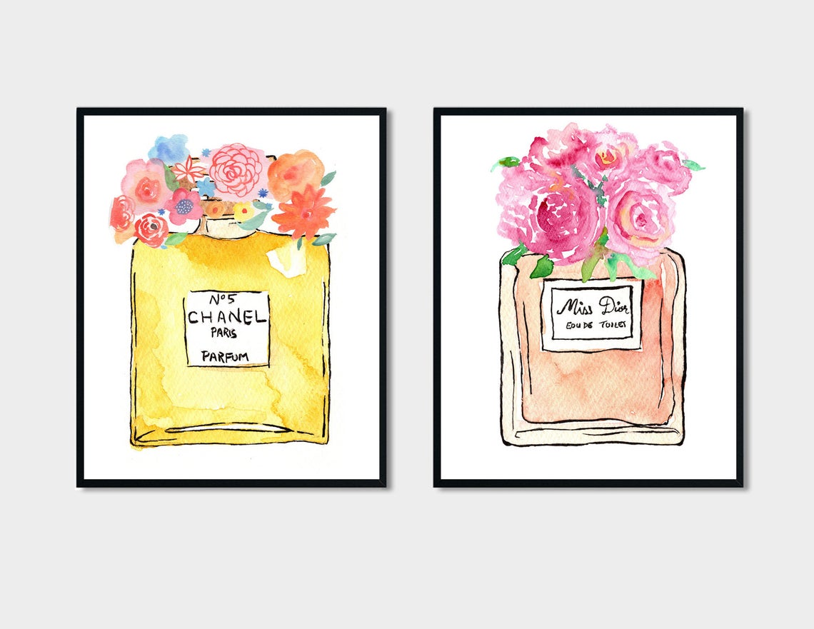 Perfume Bottle Print Wall Art, Colourful Powder Room Wall Art Décor, Set of 2 Main image