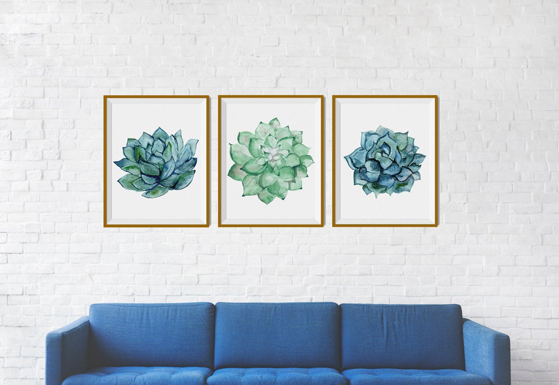 Arte de pared de flores suculentas, juego de 3 piezas de arte de pared impreso Imagen secundaria del producto