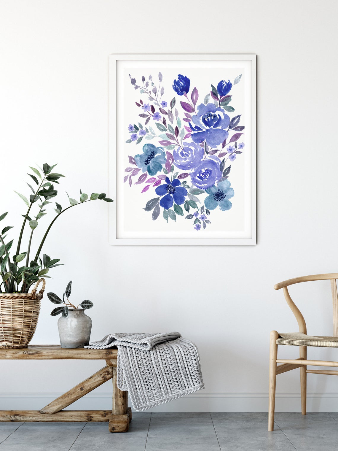 Décor mural floral bleu aquarelle, Impressions murales florales bleues Image secondaire du produit