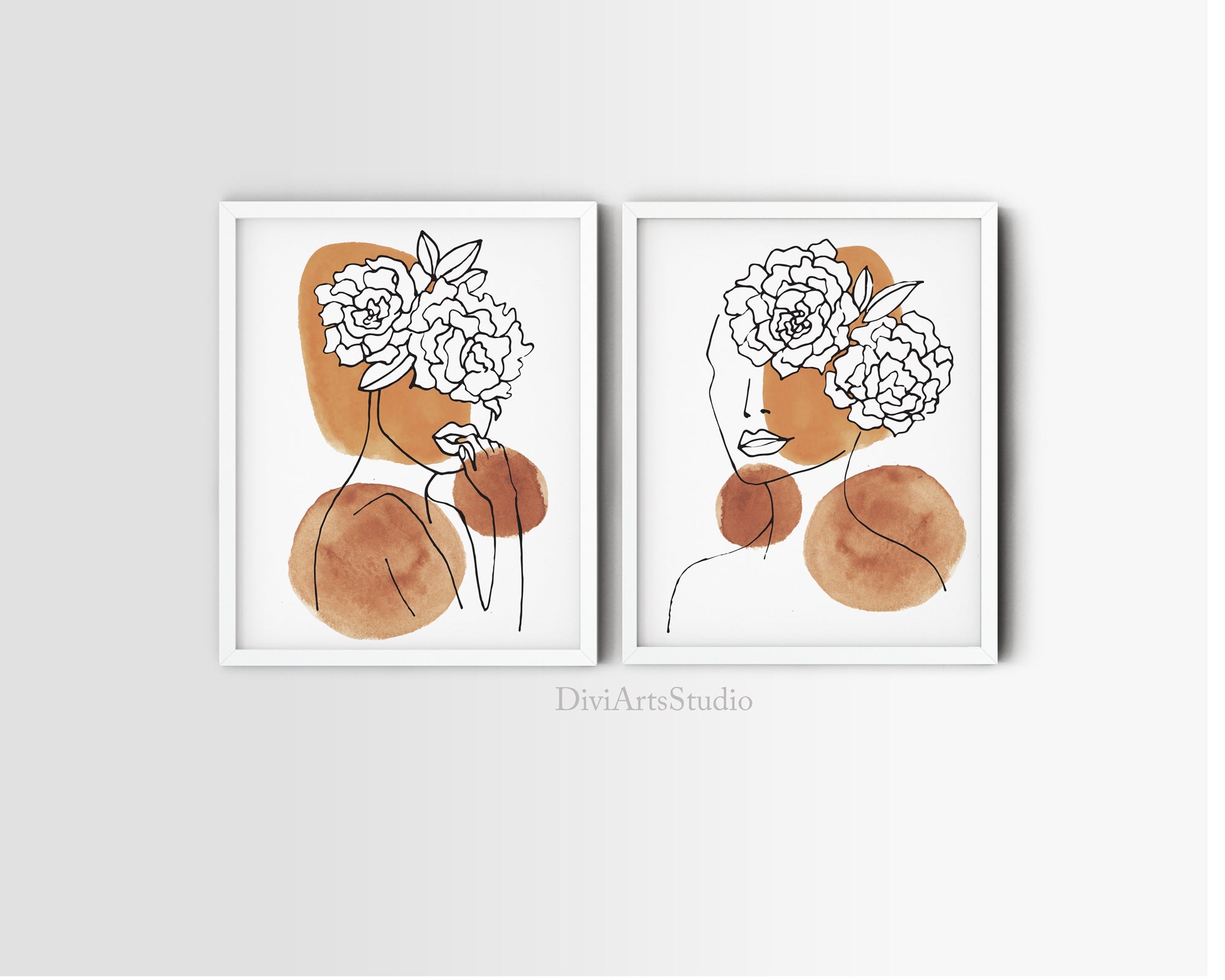Mural de pared de mujer con cabeza de flores, juego de 2 Imagen secundaria del producto