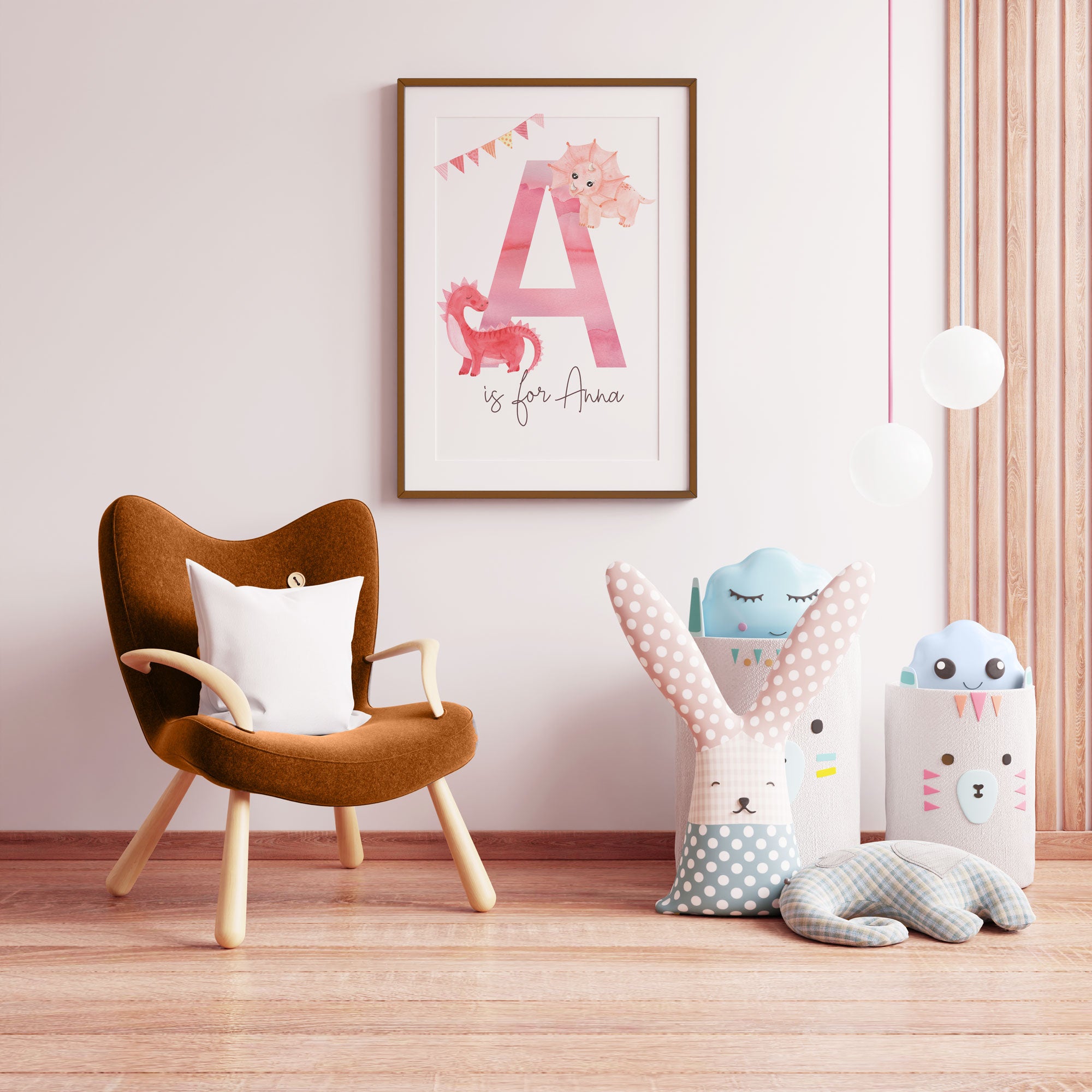 Lámina Artística de Dinosaurio para Habitación de Niña Personalizada en Rosa Rubor, Arte de Pared Rosa Rubor Imagen secundaria del producto