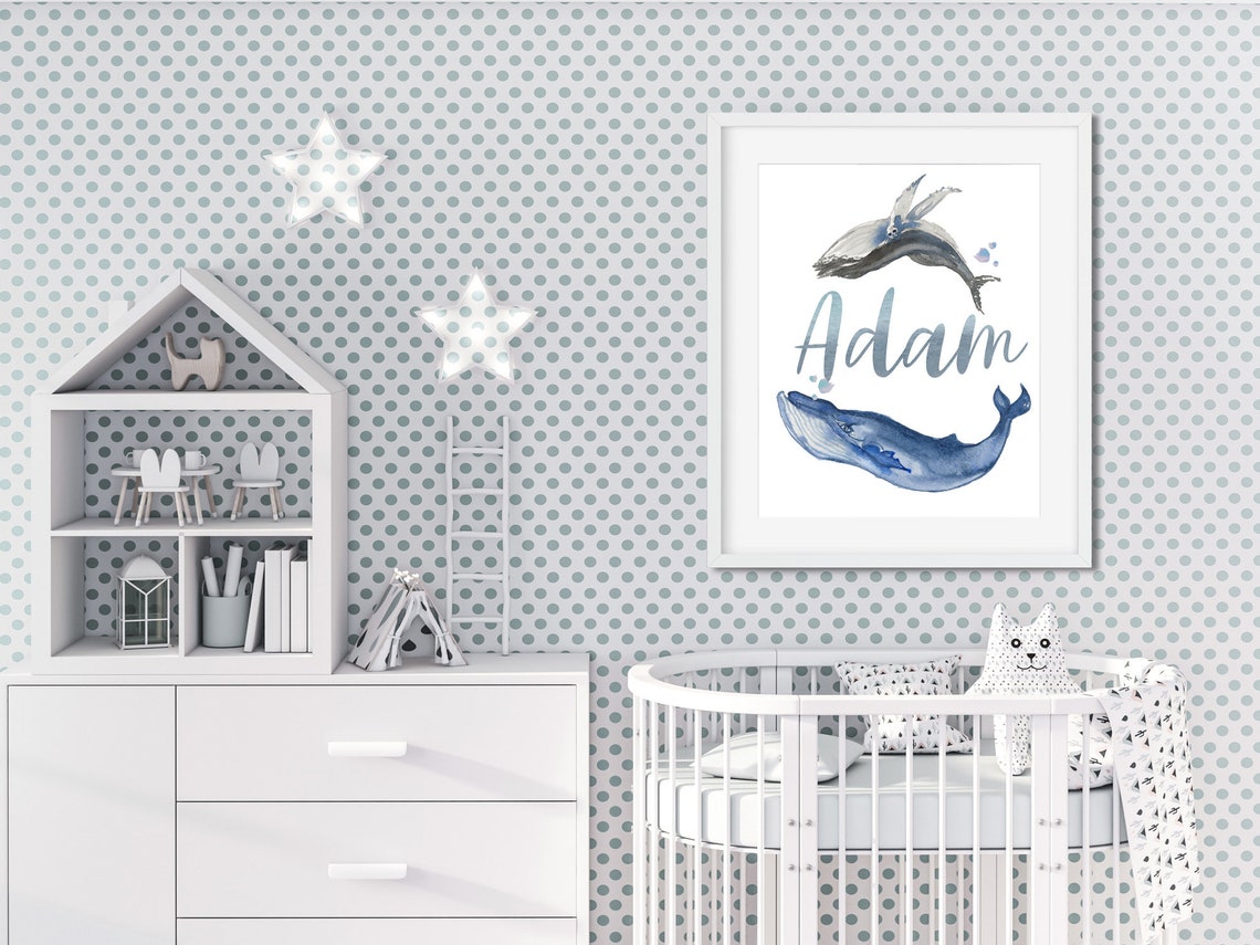 Lámina de nombre de bebé para cuarto de niño, arte de pared náutico para cuarto de bebé niño en azul Imagen secundaria del producto