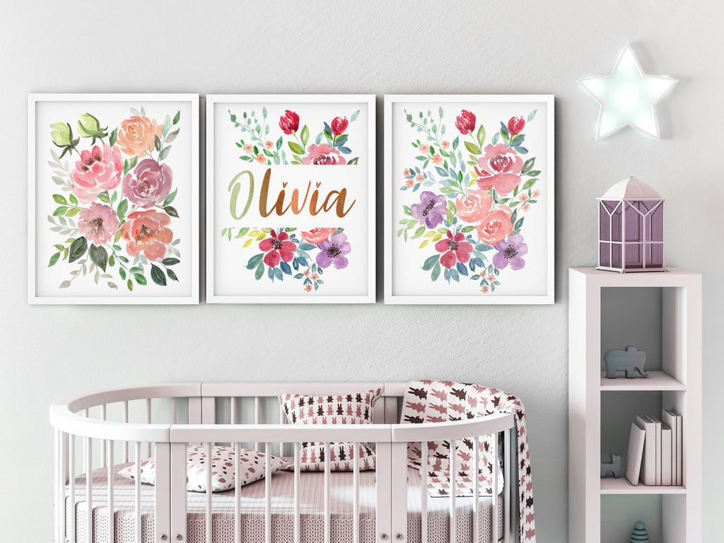 Olivia floral name set of 3 above a round crib