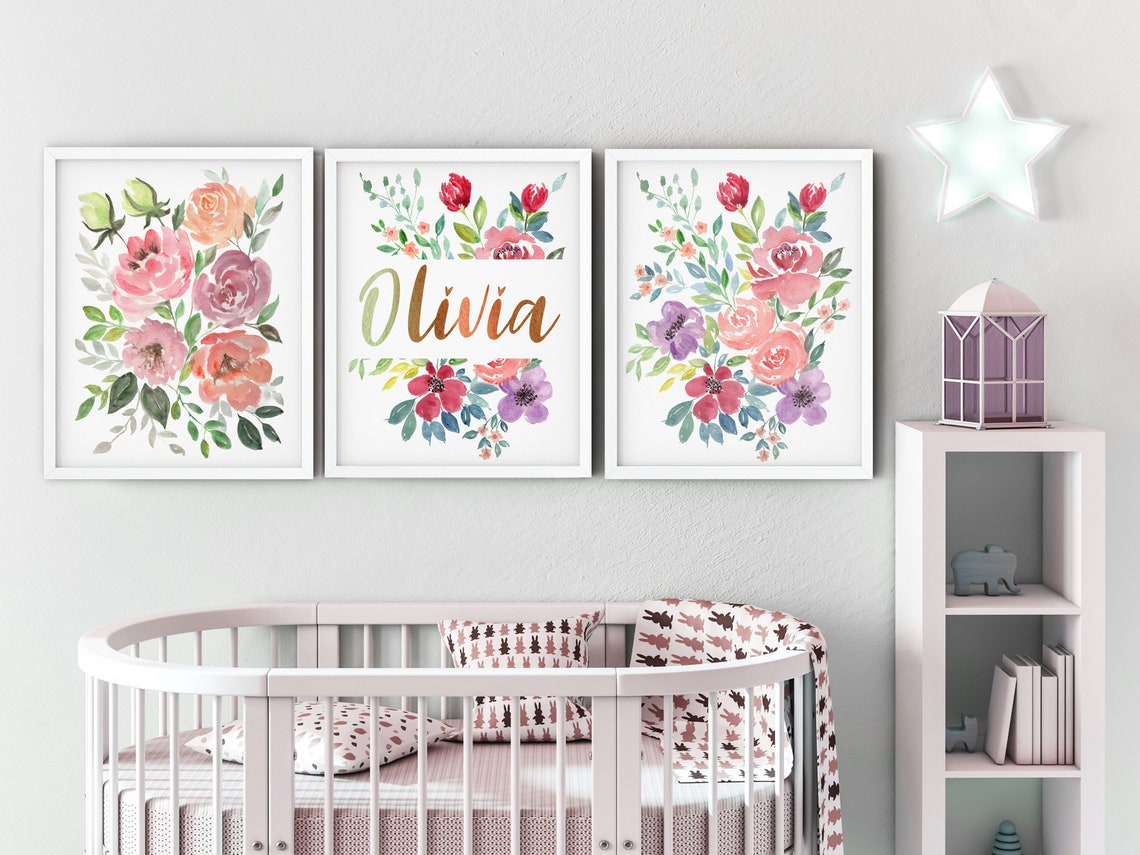 Olivia floral name set of 3 above a round crib