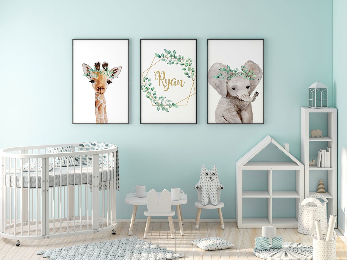 Baby Name Signs for Nursery, Safari Nursery Decor, Nursery Name Print Boys, Nursery Safari Prints, Giraffe Nursery Decor, Printable Nursery Main image