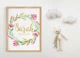 Nursery Name Print, Nursery Name Sign Girl, Nursery Custom Name Print, Watercolor Floral, Baby Name Art, Custom Kids Name Print